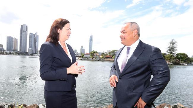 Queensland Premier Annastacia Palaszczuk with Mayor Tom Tate on the Gold Coast. Picture: Richard Gosling