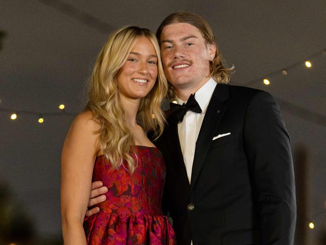 AFL rising star Harley Reid and AFLW girlfriend Yasmin Duursma prepping for Brownlow Award red carpet debutAt Jason Grech studio. Picture: Jason Edwards