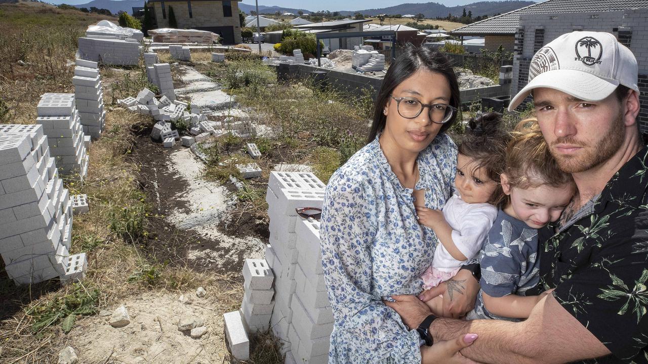 Roxy and Lachy Goss don’t know how they will finish the house. Picture: Chris Kidd