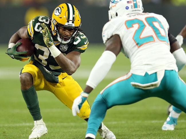 The Seahawks must contain Aaron Jones #33 of the Green Bay Packers in week 11. Picture: Getty Images