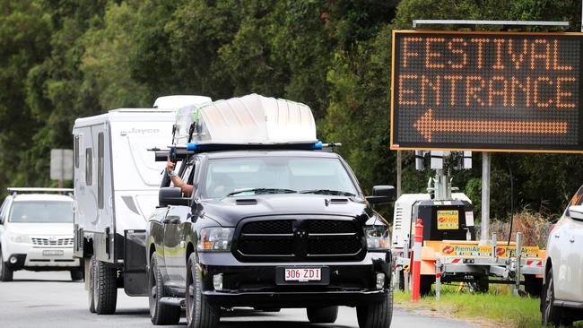 Campers and ticket holders pack up and leave Byron Bay Blues Festival after it was cancelled at the last minute. Picture: NCA NewsWire/Scott Powick