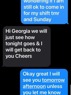 Georgia Smith, 16, was dismissed from her job. Messages between her and her employer.