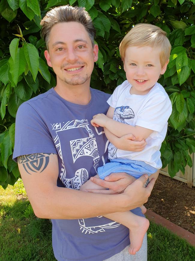 Shepparton author David Lee with his son Sebastian.