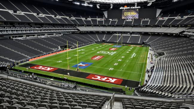 A general view of the playing field at Allegiant Stadium before the NRL Rugby League Las Vegas double header on Friday, March 1, 2024, in Las Vegas. (Photo by David Becker)