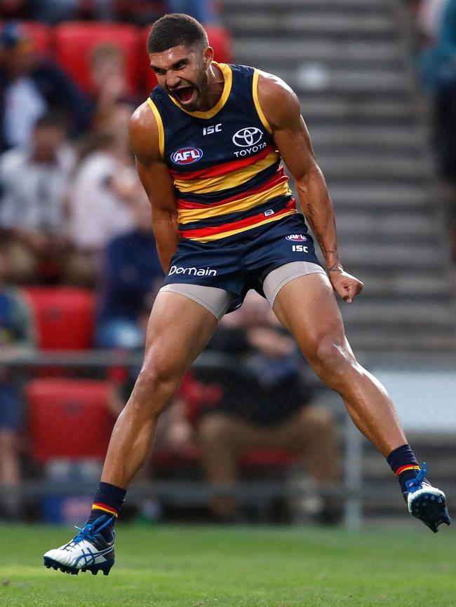 Curtly Hampton of the Crows rues a missed shot on goal. Picture: Michael Willson/AFL Media/Getty Images