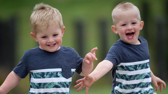 Bailey, left, had a stroke in his first day of life. With his twin Beau. Picture: Jay Town