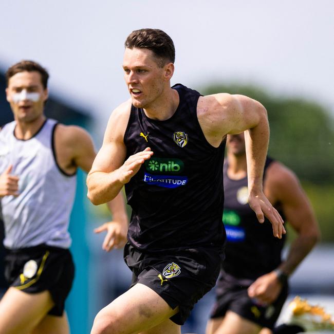 Former Hawthorn key forward Jacob Koschitzke has impressed defender Nathan Broad with his aerobic capacity during pre-season training. Picture: Richmond FC