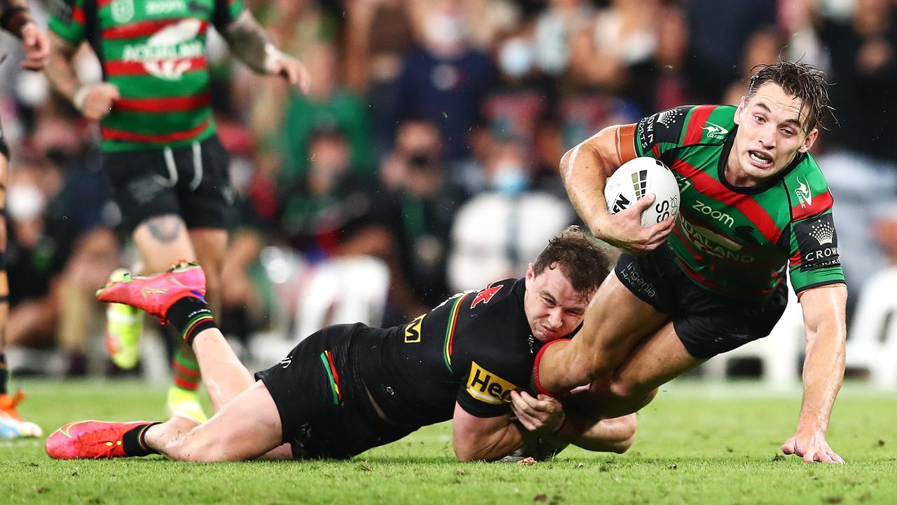 Edwards brings down Cameron Murray in a crucial tackle. Picture: Getty