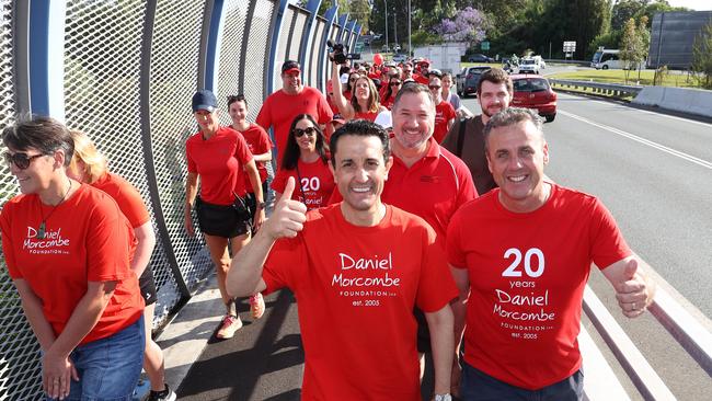 Leader of the Opposition David Crisafulli attends the Walk for Daniel in Woombye with LNP candidate for Nicklin Marty Hunt. Picture: Liam Kidston