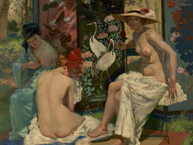 Rupert BUNNY, The Sun Bath (Le Bain de Soleil). Circa 1913. Oil on canvas. 180cm x 199.9cm - comp 199cm x 219cm x 8.1cm - frame. 1949.4. Bendigo Art Gallery. Photographer: Leon Schoots