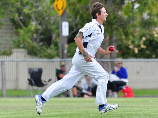 Bryce Stuart approaching the bowling crease. Picture: David Caulfield