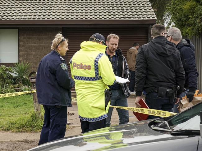 Police at the scene of a shooting on Richards Drive, Morphett Vale Sunday July 14, 2019 - pic AAP/MIKE BURTON