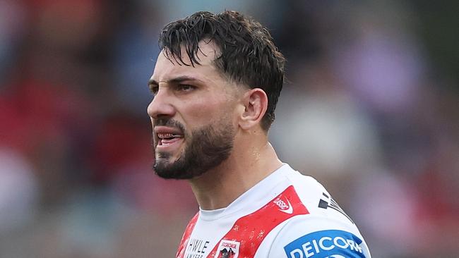 WOLLONGONG, AUSTRALIA - AUGUST 25: Jack Bird of the Dragons looks on during the round 25 NRL match between St George Illawarra Dragons and Cronulla Sharks at WIN Stadium, on August 25, 2024, in Wollongong, Australia. (Photo by Mark Metcalfe/Getty Images)