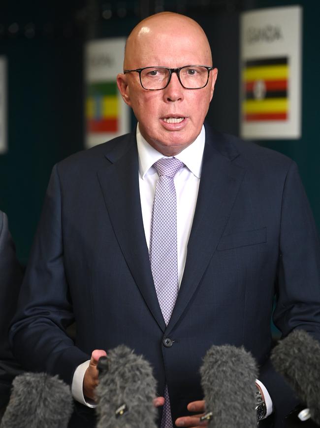 Not having a budget allows Peter Dutton to turn the “scare” tables on Labor. Picture: John Gass/NewsWire