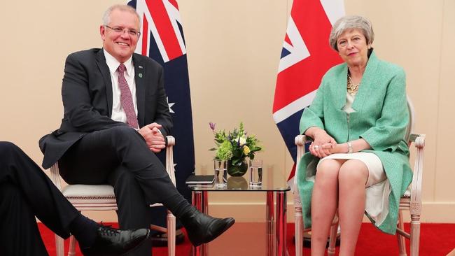 Scott Morrison with outgoing British Prime Minister Theresa May.