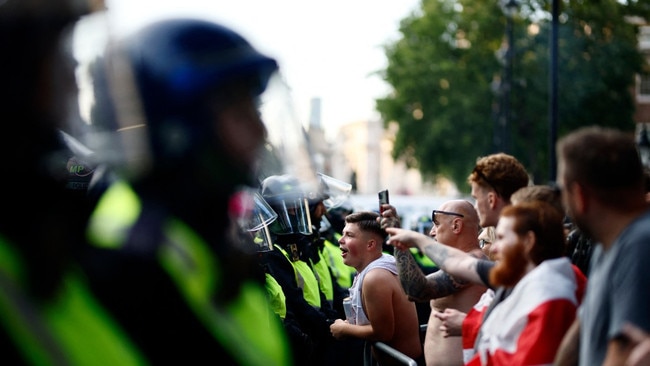 Protesters came in response to a series of provocative messages on social media. Picture: Benjamin Cremel/AFP/Getty Images