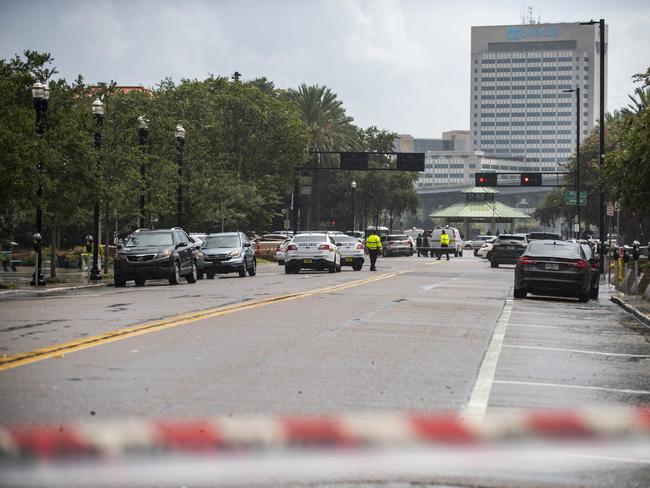 Police barricade a street near Jacksonville Landing in Jacksonville, Florida. Picture: AP