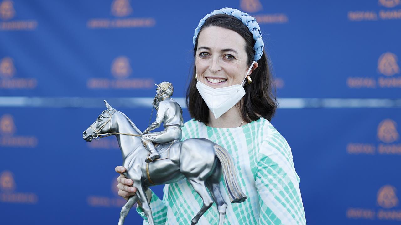 Annabel Neasham with the Winx Stakes trophy. Picture: Getty Images
