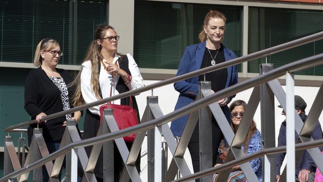 Jari Wise’s mother Faith Tkalac, right, and her supporters outside the inquest on Wednesday. Picture: Chris Kidd