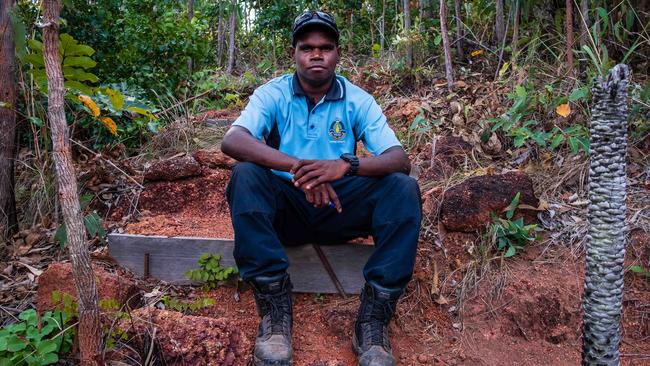 Delwyn Wunungmurra back home in Arnhem Land after graduating from Sydney’s Scots College. Picture: Amos Aikman.