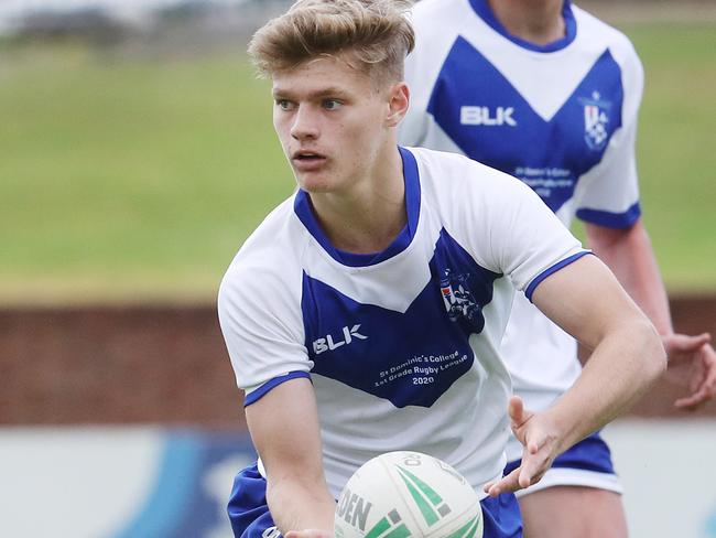 Pictured is St Dominic's College Keagan Russell-Smith during the NRL Schoolboy Cup Quarterfinal between Westfields Sports High (black and yellow) and St Dominic's College (blue and white) at Windsor Sporting Complex. Picture: Richard Dobson