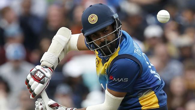 Lahiru Thirimanne bats during the 2019 Cricket World Cup group stage match between Sri Lanka and Australia at The Oval.