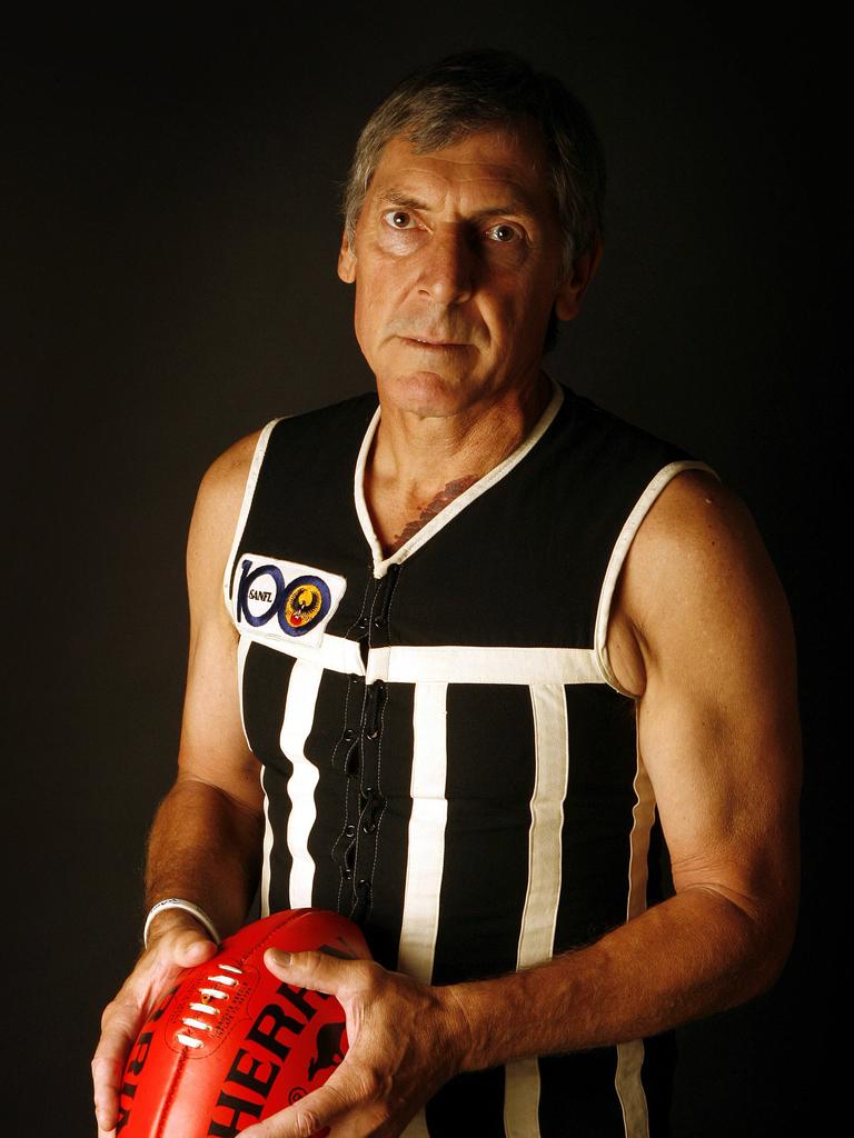 Russell Ebert in an old lace-up Port Adelaide guernsey.