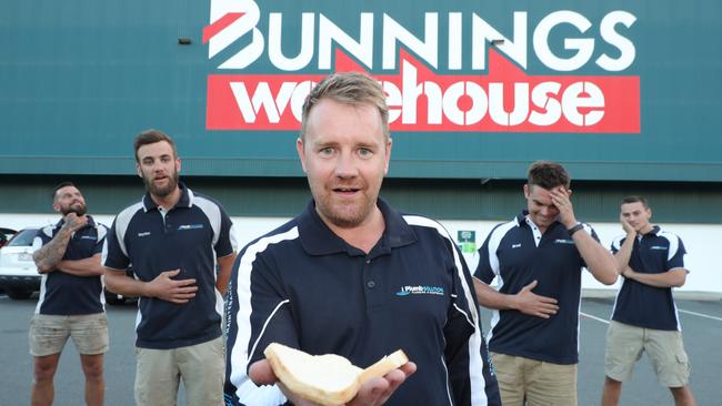 The iPlumb Solutions team – (from left) Dean Gibbs, Hayden Kelly, Daniel Weuffen, Brad Hanna and Keanu Debnar – are ready for a snag at Bunnings at Nerang. Picture: Glenn Hampson