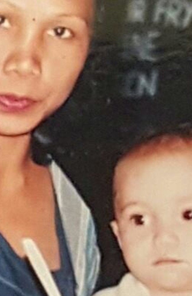 Warriena as a baby with her mother Merzabeth Tagpuno, in a portrait posted on Facebook before the anniversary of Warriena’s alleged murder.