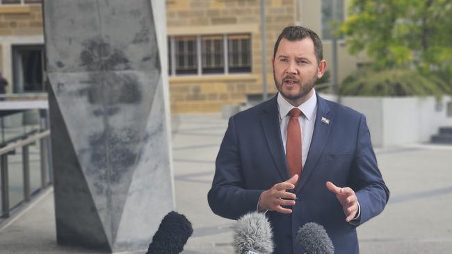 :iberal minister Felix Ellis speaks to the media at Parliament Square in Hobart on Wednesday, November 20, 2024.