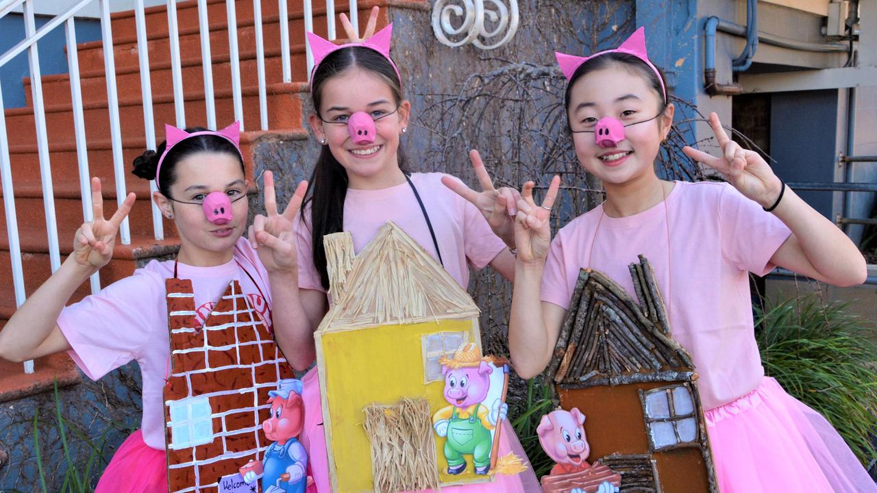 Dressed as The Three Little Pigs are (from left) Piper Cooke, Harper Magarey and Hannah Lee. Picture: Rhylea Millar