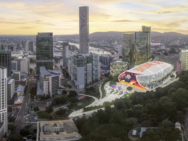 Artist’s impression of the Brisbane Live precinct that will transform the area around Roma Street station.