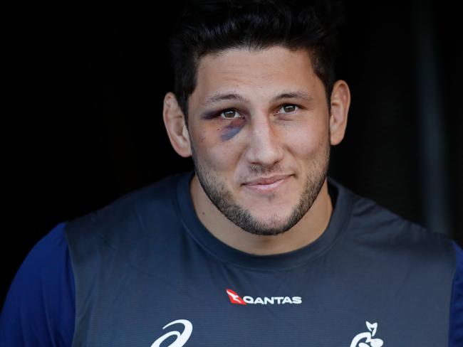 SYDNEY, AUSTRALIA - JUNE 19:  Adam Coleman looks on during an Australian Wallabies training session at Leichhardt Oval on June 19, 2018 in Sydney, Australia.  (Photo by Jason McCawley/Getty Images)