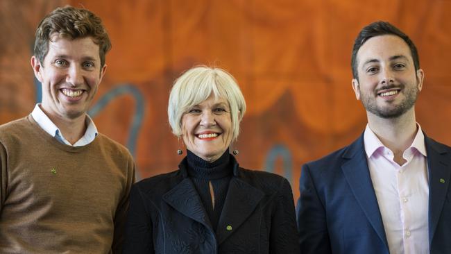 CANBERRA, AUSTRALIA - NewsWire Photos June 28, 2022: Queensland Greens Max Chandler-Mather MP for Griffith, Elizabeth Watson-Brown MP for Ryan and Stephen Bates MP for Brisbane at Parliament house, Canberra. Picture: NCA NewsWire / Martin Ollman