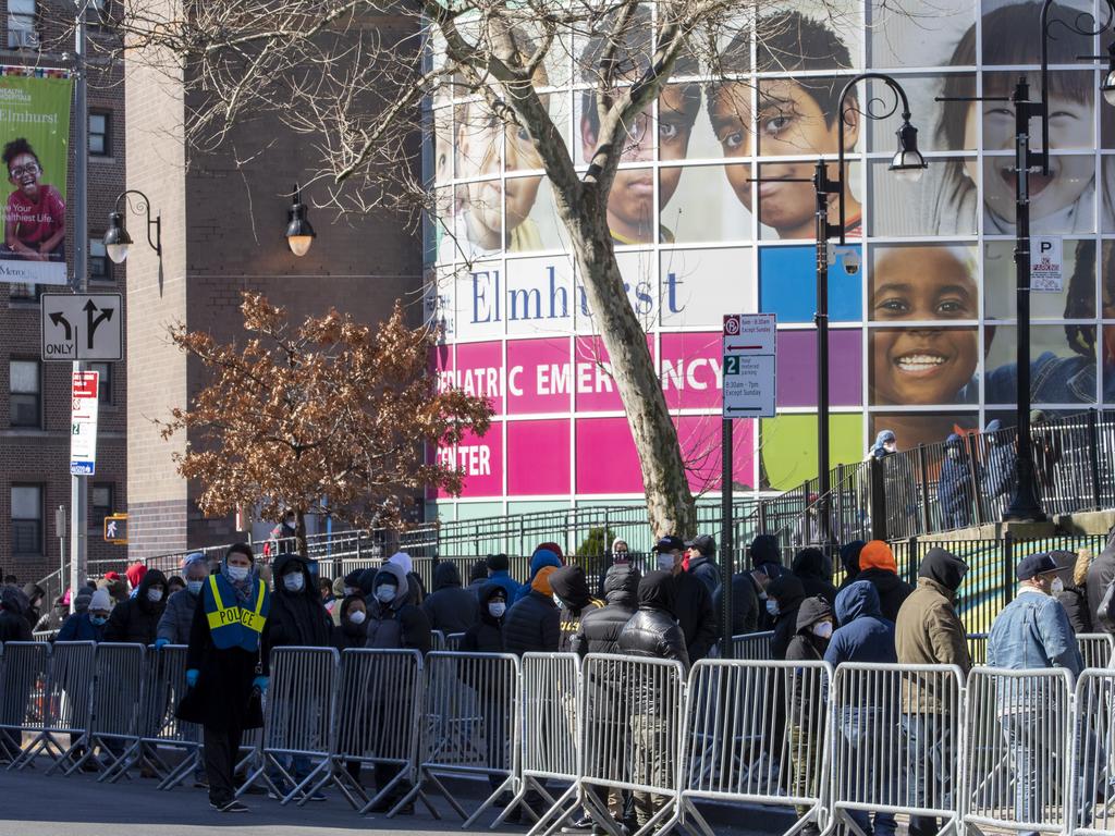 People line up outside Elmhurst Hospital in New York to be tested for the coronavirus Picture: AP