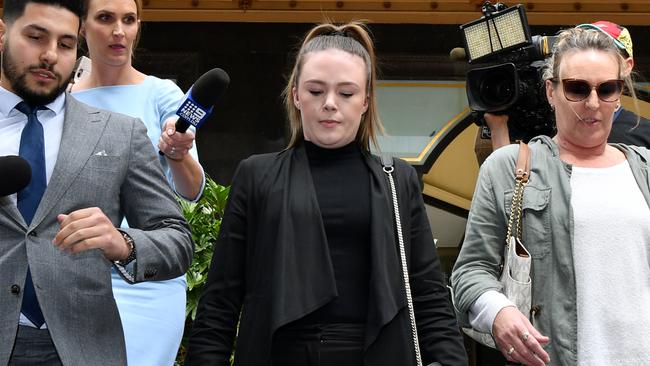 Monica Young (centre) leaves the Downing Centre Court in Sydney. Picture: NCA NewsWire/Joel Carrett