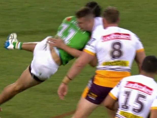 Kobe Hetherington was sent off for this tackle on Corey Harawira-Naera