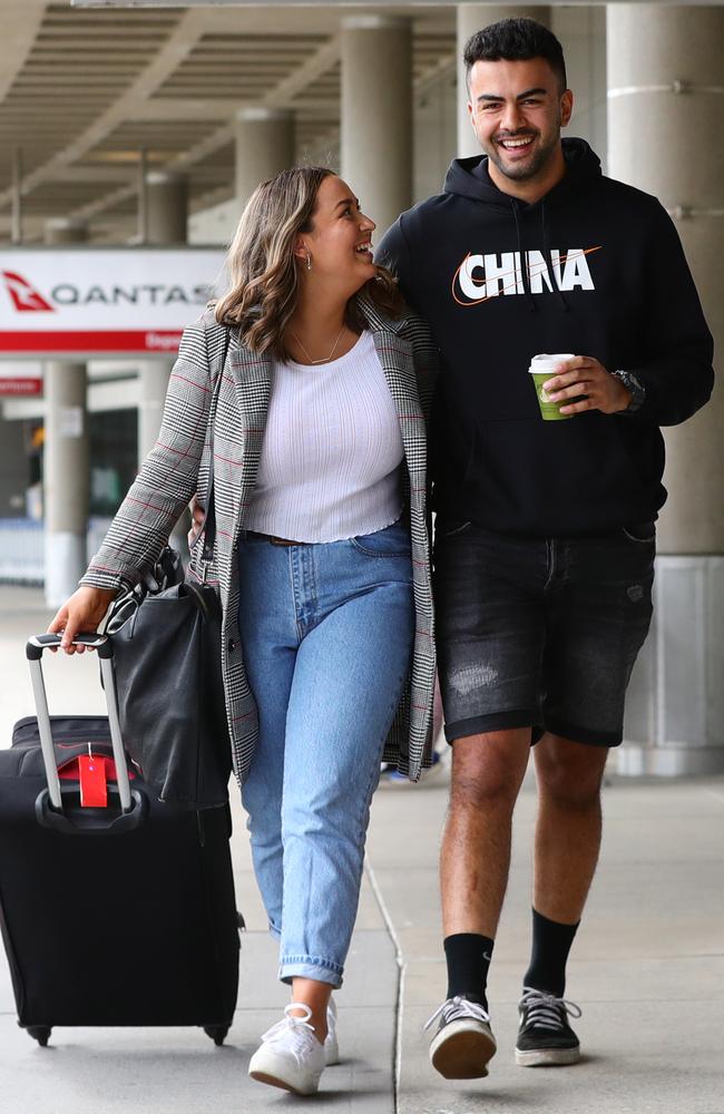 Maddison Naulty, 24, from Sydney has been reunited with her boyfriend Henry Manoa, 23, from Brisbane. Picture: Lachie Millard