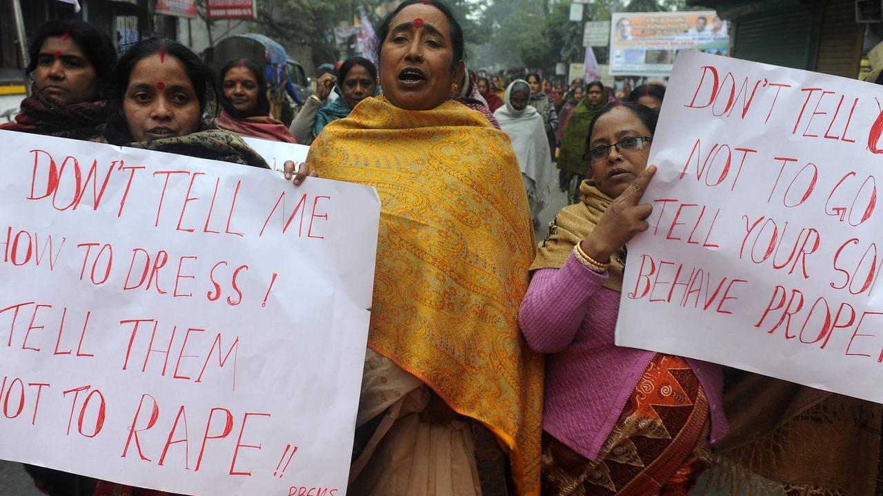 Indian women activists hold placards during a protest against the gang rape and murder of a student in the Indian capital, New Delhi, in Siliguri on January 8, 2013. Picture: AFP