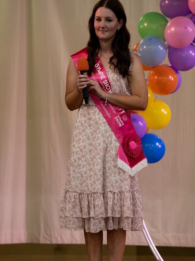 Miss Gympie Showgirl hosts the Gympie Show Pageant at the Pavilion at the Gympie District Show 2023. Picture: Christine Schindler