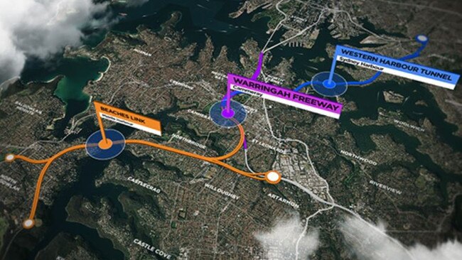 Western Harbour Tunnel and Beaches Link map. Picture: RMS