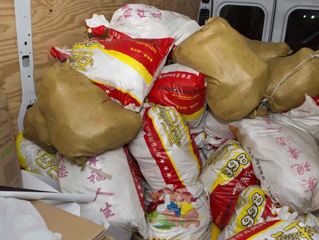 Over one tonne of meth was hidden in rice sacks. Picture: Australian Federal Police