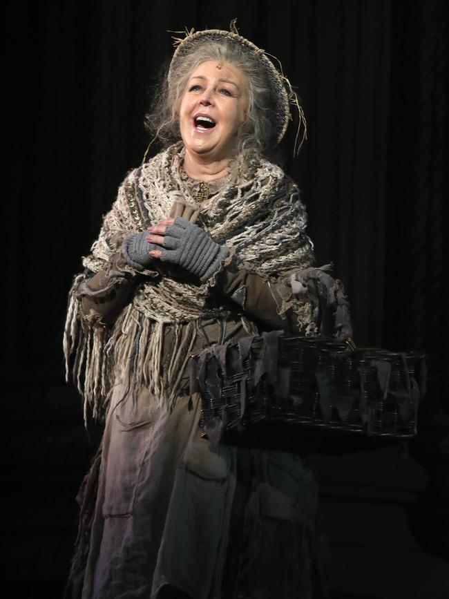 Patti Newton as the Bird Woman in Mary Poppins the musical, on stage at the Festival Theatre. Picture: Dean Martin