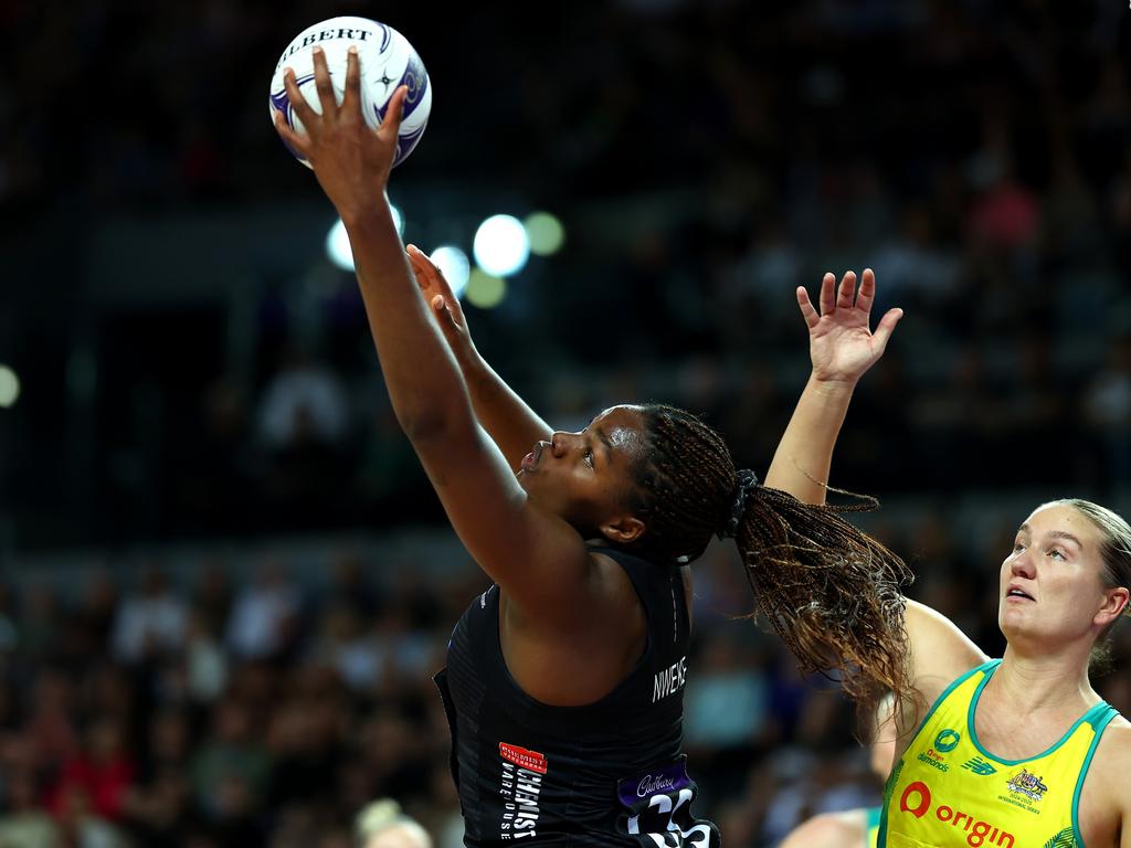 Grace Nweke makes a superb grab to take this pass. Picture: Getty Images