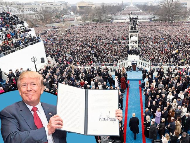 Eight years after that first inauguration and four years after his successor’s, which he boycotted, Donald Trump is back. Picture montage: The Times