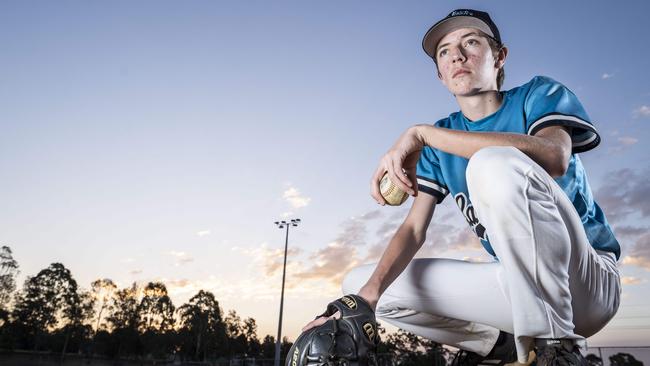 Samuel Jackson, 14, is a talented baseball player and pitcher from Casula Lakers Baseball Club. Picture: Matthew Vasilescu