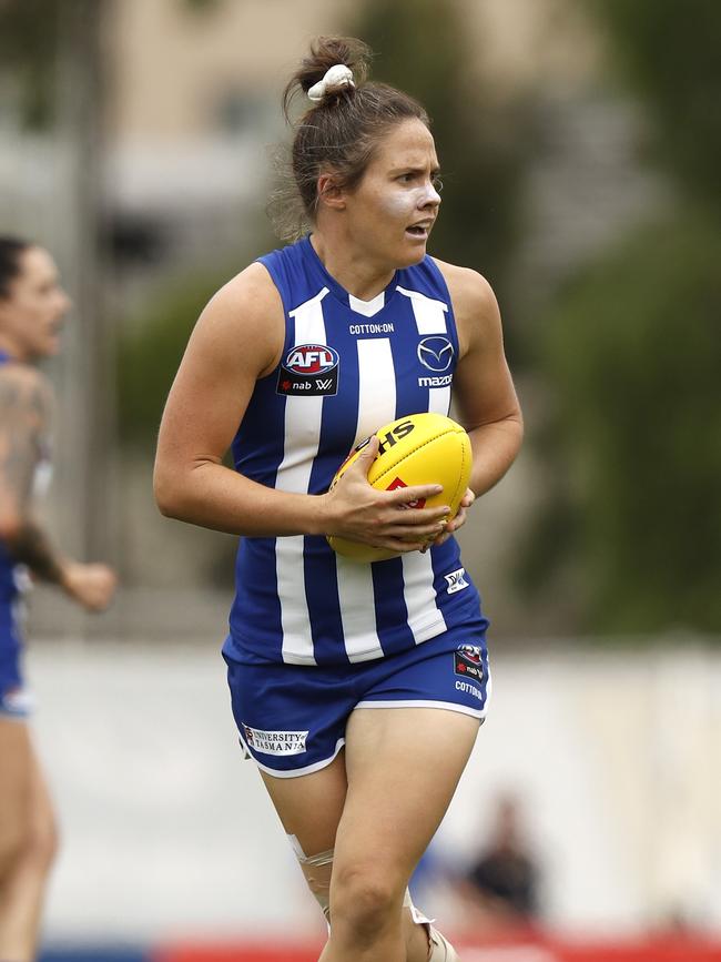 North Melbourne captain Emma Kearney says Jess Duffin blamed morning sickness on a bad schnitzel.