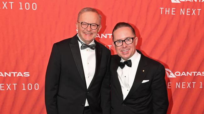 Anthony Albanese with former Qantas chief executive Alan Joyce. Picture: Getty Images