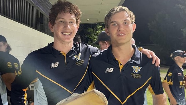 Hugh Weibgen and Valley Cricket Club teammate Cooper Mackie earlier in the year.