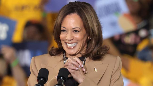 CLARKSTON, GEORGIA - OCTOBER 24: Democratic presidential nominee, U.S. Vice President Kamala Harris, speaks during a campaign event with former U.S. President Barack Obama at the James R Hallford Stadium on October 24, 2024 in Clarkston, Georgia. Harris and Republican presidential nominee, former U.S. President Donald Trump, continue campaigning in battleground swing states before the November 5th election.   Alex Wong/Getty Images/AFP (Photo by ALEX WONG / GETTY IMAGES NORTH AMERICA / Getty Images via AFP)